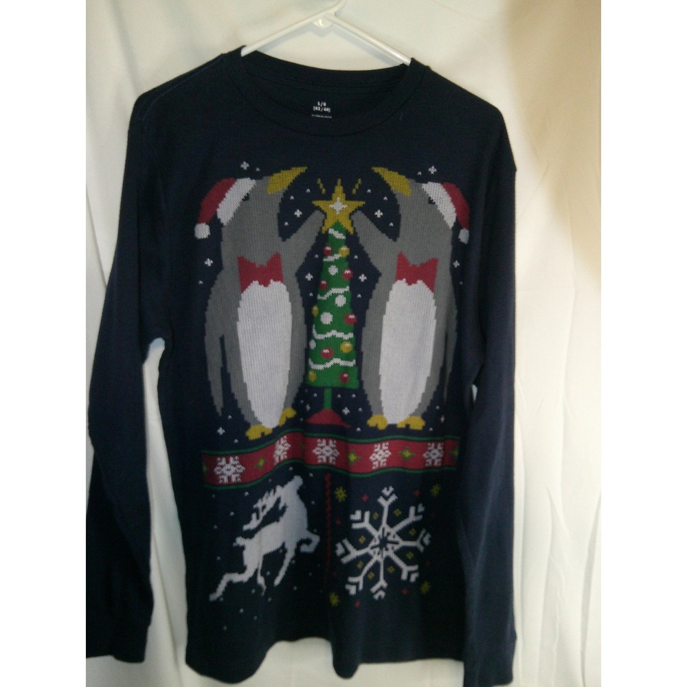 Penguin Christmas Tree Graphic Long Sleeve‎ Holiday Shirt L/G